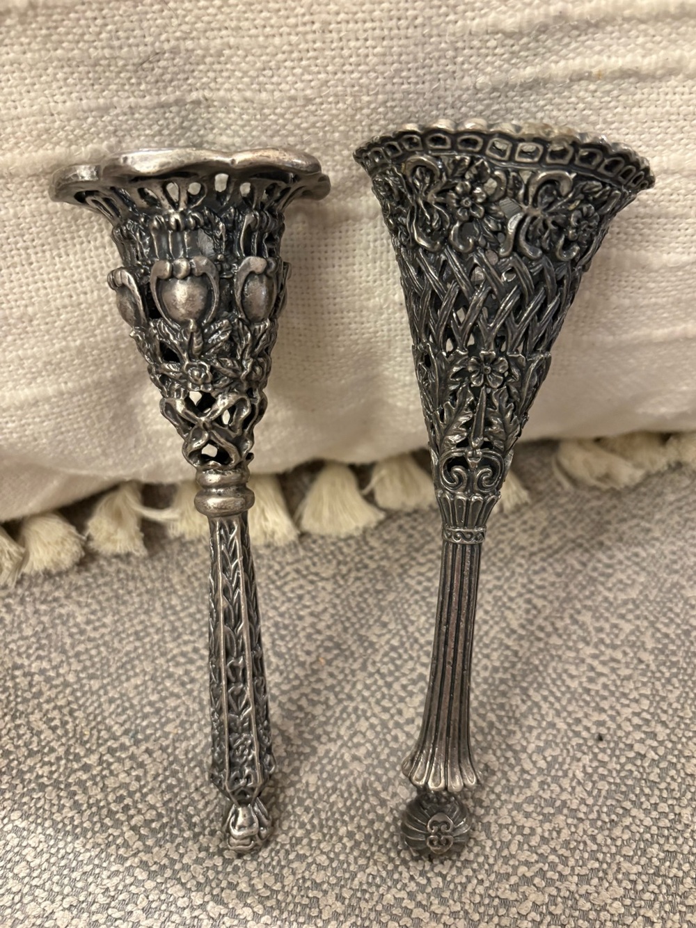 Vintage Pewter Tussie Mussie Bouquet Holder, Set of 2